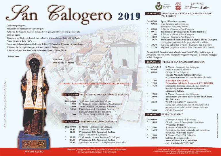 Festa di San Calogero a S. Salvatore, domani la diretta su AM