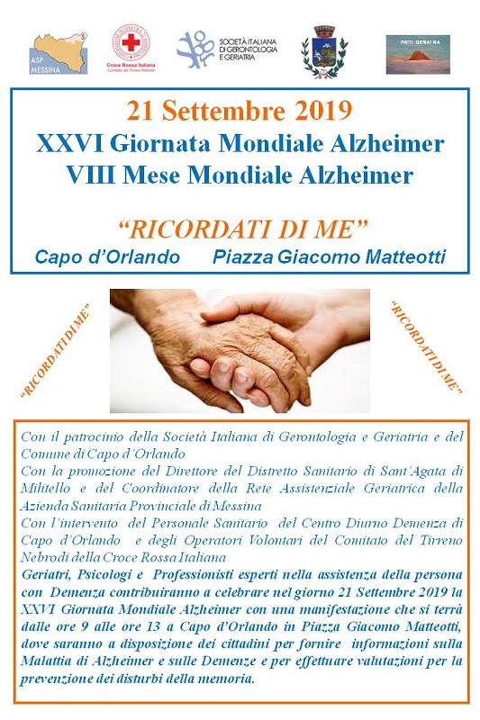 Giornata mondiale Alzheimer, il 21 settembre si celebra a Capo d’Orlando