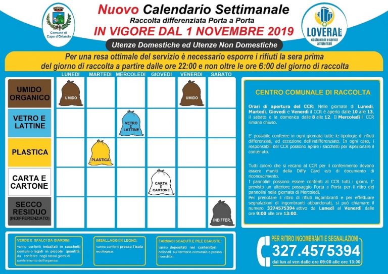 Capo d’Orlando, modifiche il calendario della raccolta dei rifiuti