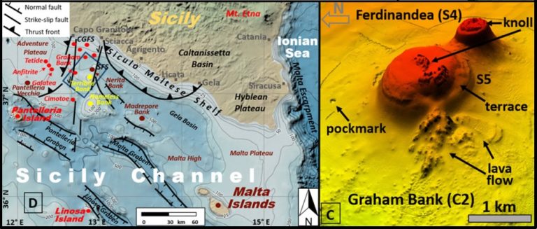 Studio rivela la morfologia di un’area vulcanica sottomarina nel Canale di Sicilia