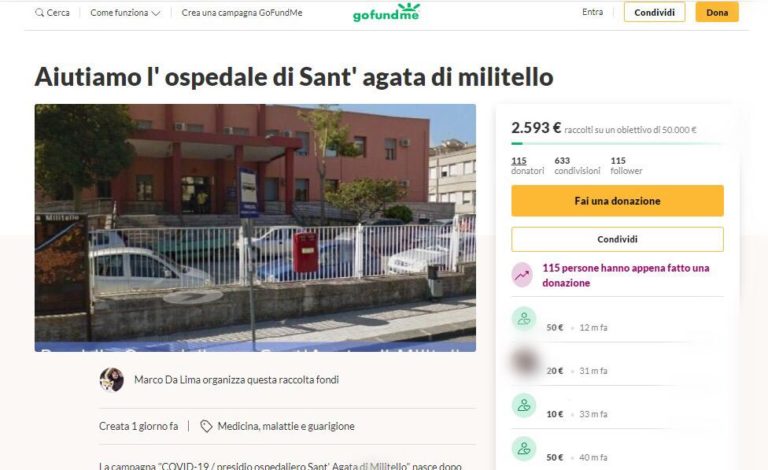 Coronavirus – Sant’Agata di Militello, partita la raccolta fondi per l’Ospedale