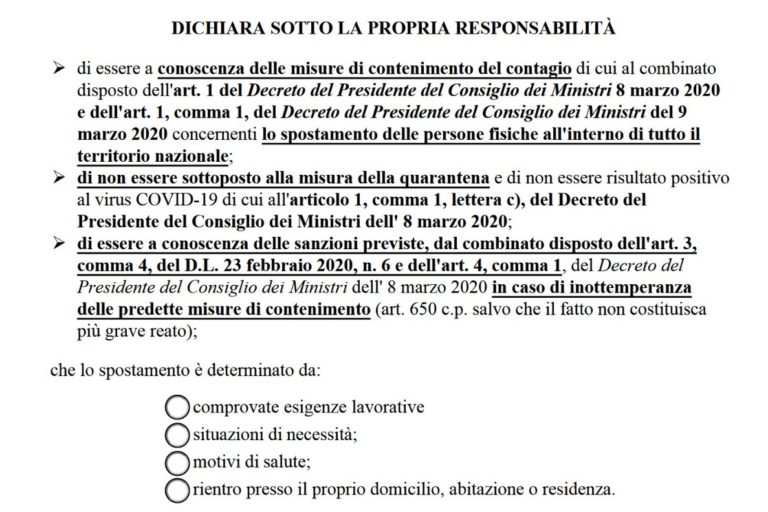 Coronavirus, cambia l’autocertificazione. Ecco il nuovo modulo