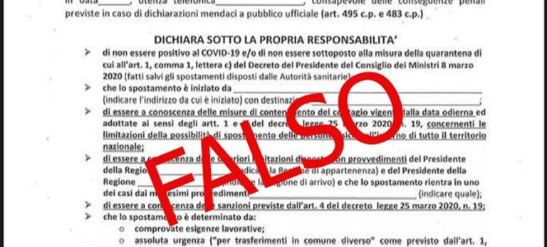 Coronavirus – Autocertificazione, attenzione ai Fake