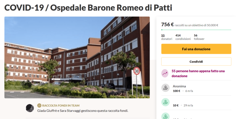 Raccolta fondi per l’ospedale di Patti: giovani in campo contro il Covid-19