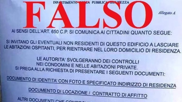 Coronavirus – Fake News: Il volantino del Ministero dell’interno che obbliga a tornare nel proprio domicilio è falso