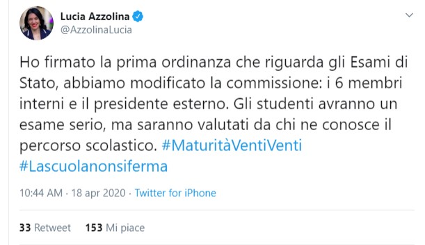 Maturità, cambia la composizione della commissione: firmata l’ordinanza dalla Azzolina