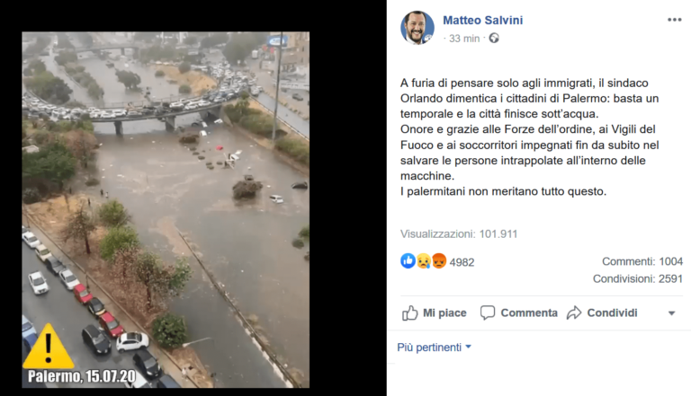 Palermo, due morti nel nubifragio. Salvini contro Orlando: “Pensa solo ai migranti”