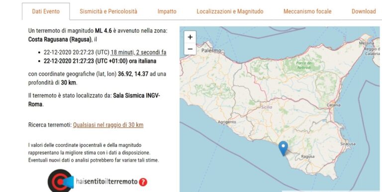 Forte scossa di terremoto nel ragusano. Magnitudo 4.6, avvertito in tutta la Sicilia