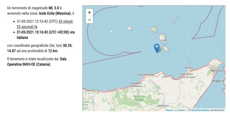 Tremano le Eolie – Terremoto di magnitudo 3.0 avvertito anche sulla costa tirrenica del messinese