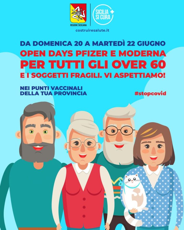 Covid – Tre giorni di porte aperte in Sicilia per gli over 60 con vaccini Pfizer e Moderna