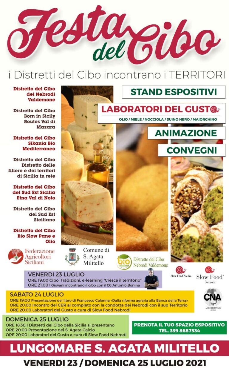 “Festa del Cibo” – Da venerdì 23 a domenica 25 luglio sul lungomare di Sant’Agata di Militello