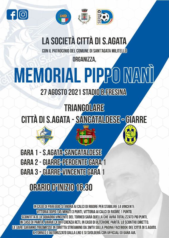 Sant’Agata Militello: il 27 agosto al “Fresina” ci sarà il “Memorial Pippo Nanì”