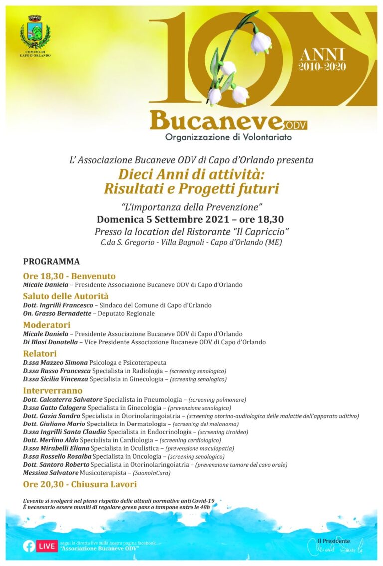 “L’importanza della prevenzione”: domenica convegno a Capo d’Orlando della Bucaneve Odv