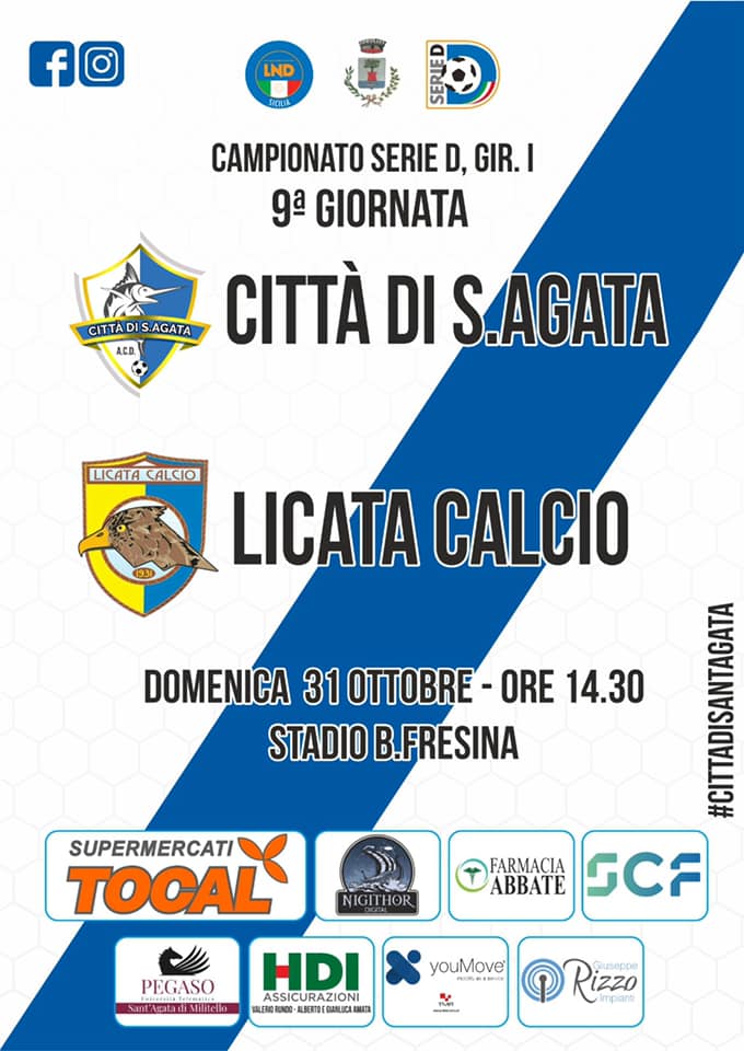 Domenica torna in campo il Città di Sant’Agata, al Fresina arriva il Licata