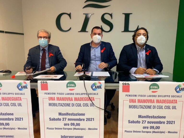 Messina – Sabato 27 novembre manifestazione di CGIL, CISL e UIL