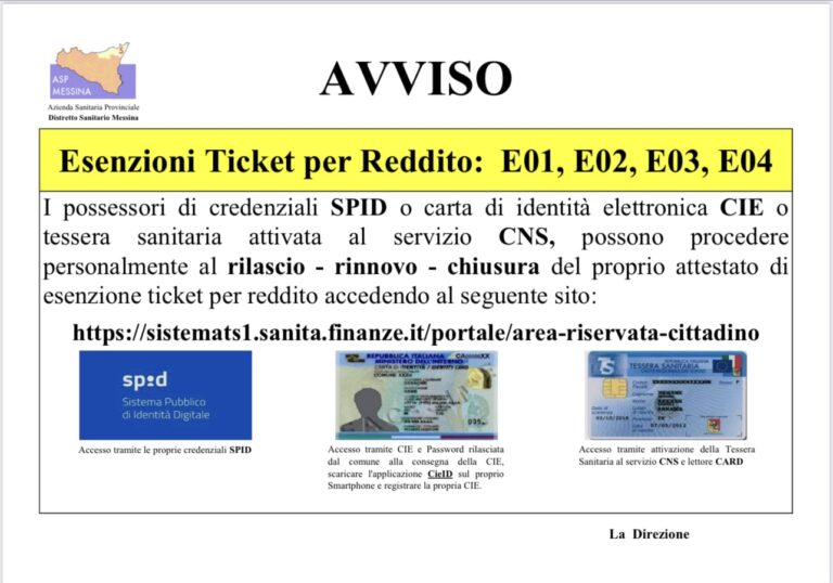 L’Asp di Messina è sempre più digitale: da oggi l’esenzione ticket per reddito si fa online