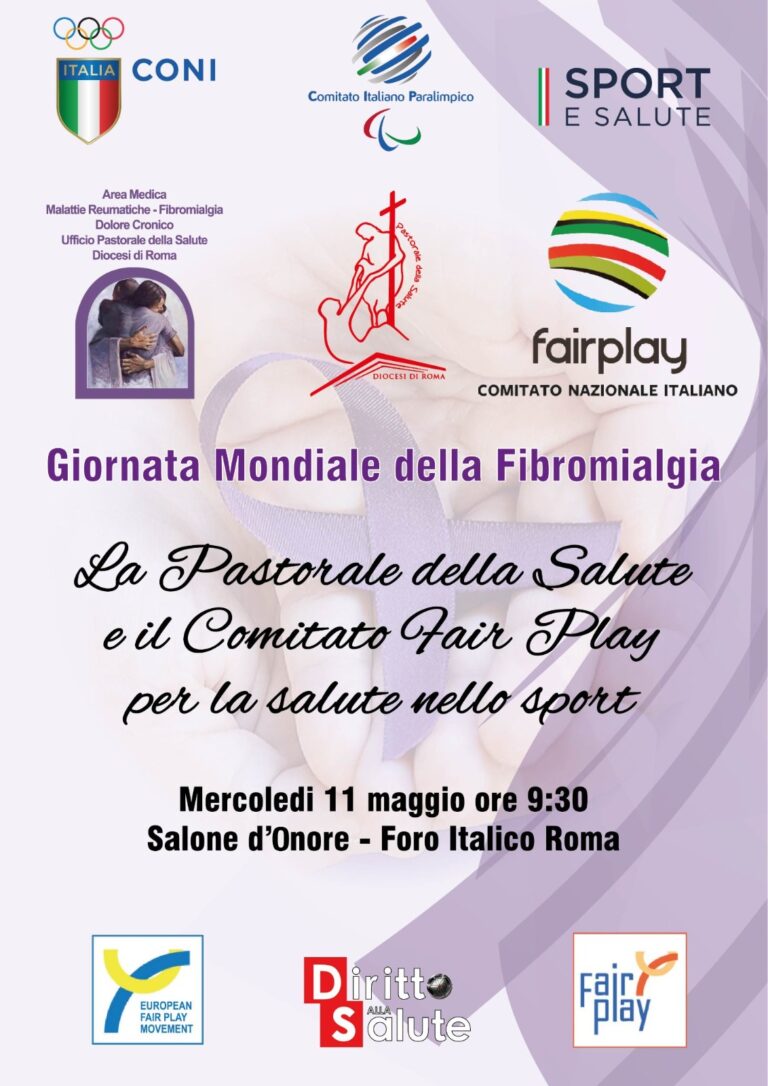 Convegno “La Pastorale della salute e il Comitato fair play per la salute nello sport”.L’evento si terrà l’11 maggio in occasione della Giornata mondiale della fibromialgia