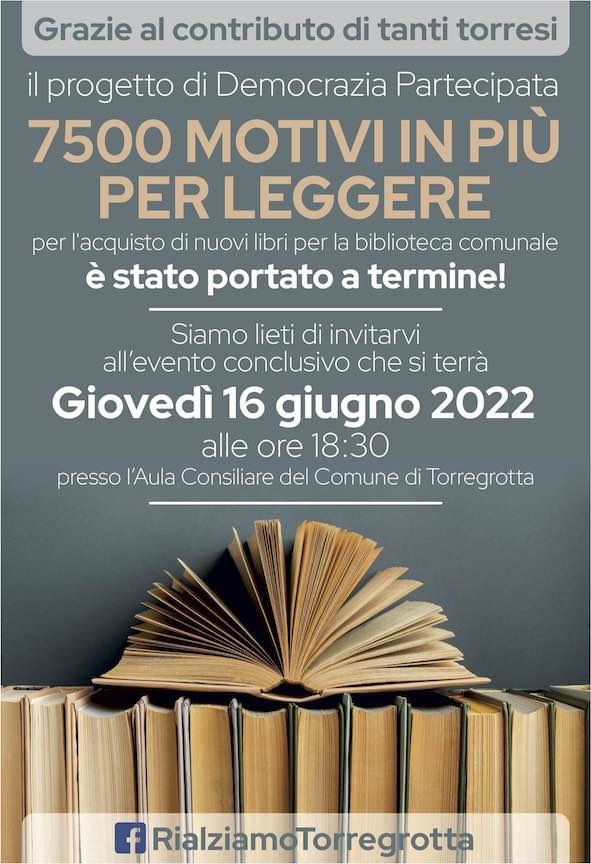 Torregrotta: Giovedì 16 giugno verrà presentato il progetto “7500 motivi in più per leggere”