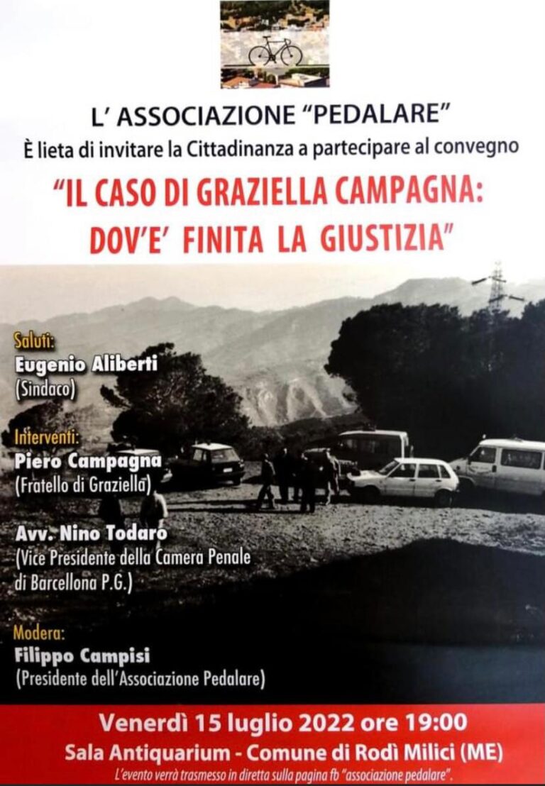 Rodì Milici – Venerdì 15 luglio si svolgerà il convegno “il caso di Graziella Campagna: dov’è finita la giustizia”