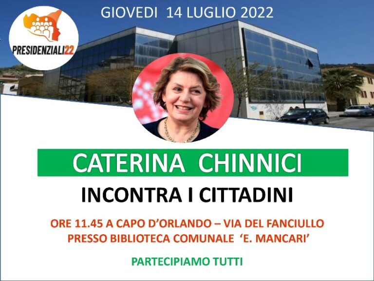 Capo d’Orlando: incontro con Caterina Chinnici, candidata Pd alle primarie del centrosinistra per le elezioni regionali