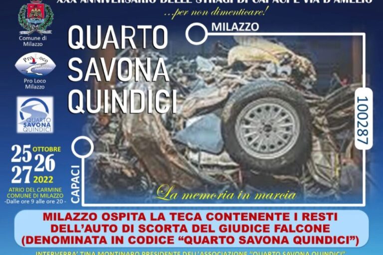 Dal 25 al 27 ottobre, “Capaci-Milazzo, la marcia della memoria”