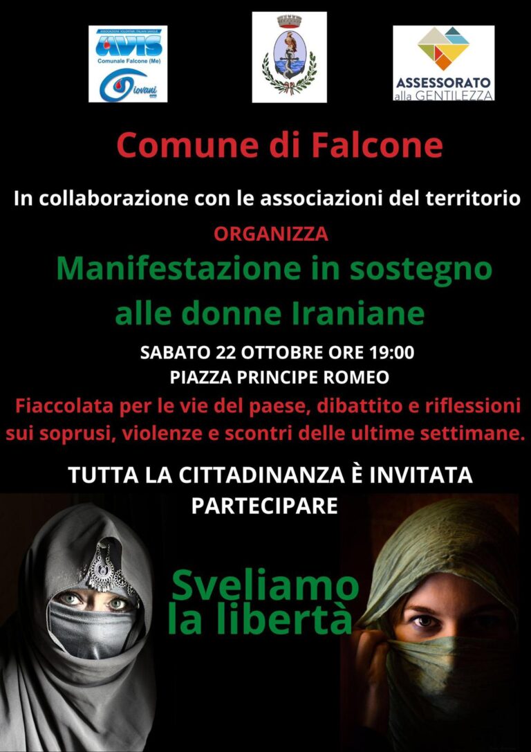 Falcone: Il 22 ottobre fiaccolata per ricordare Mahsa Amini