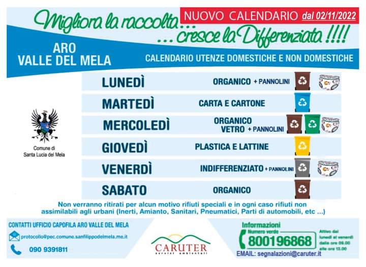 Santa Lucia del Mela: Cambia il calendario per la raccolta differenziata