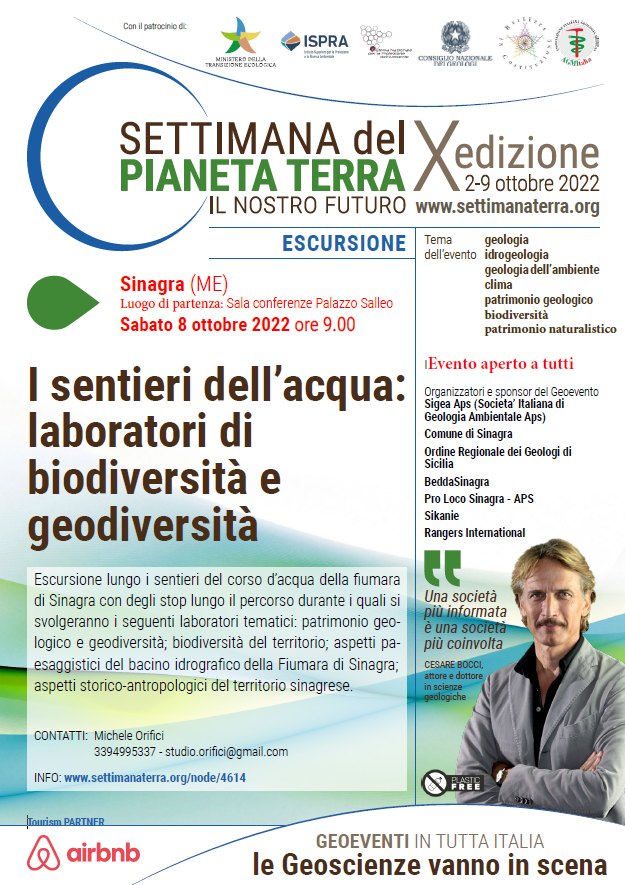 Sinagra celebra la “Settimana del Pianeta Terra”: l’8 ottobre escursione lungo i sentieri della fiumara