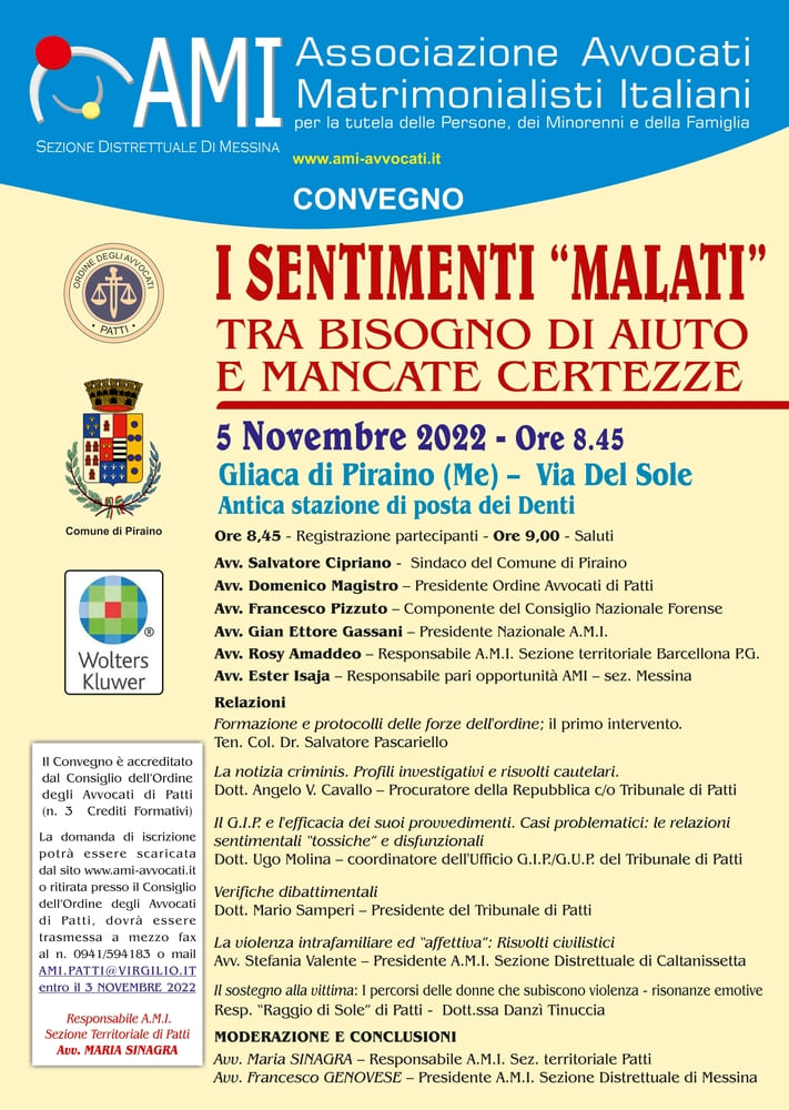 Gliaca di Piraino – Violenza di genere: il 5 novembre convegno dedicato ai “sentimenti malati”