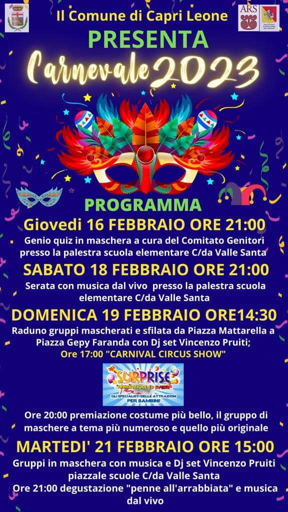 Carnevale a Capri Leone, sindaco Grasso: “Saranno giornate di festa anche per i bambini”