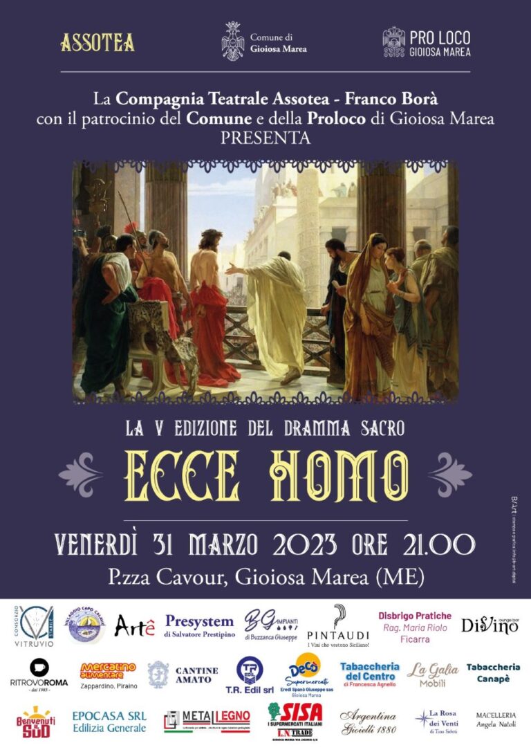 Gioiosa Marea, venerdì 31 marzo la V edizione del dramma sacro “Ecce Homo”