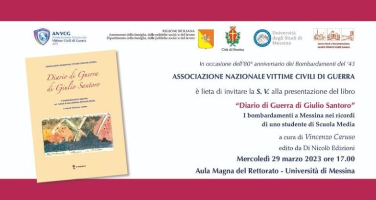 Messina: nell’80° anniversario dei bombardamenti del 1943 sarà presentato il libro “Diario di Guerra di Giulio Santoro”