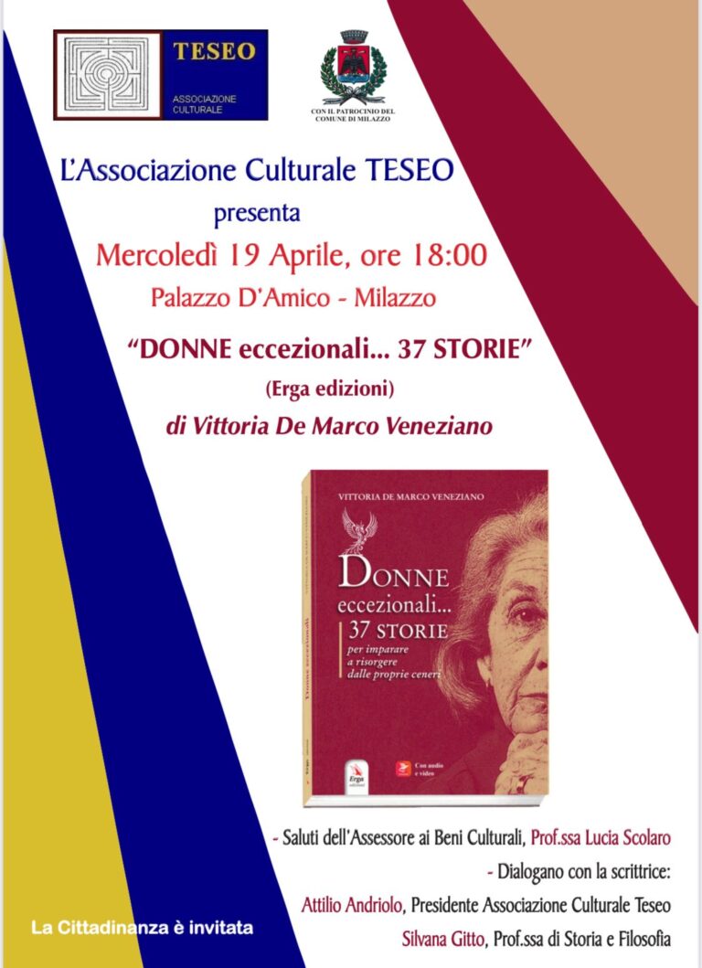 Milazzo: Sarà presentato il libro “Donne eccezionali” di Vittoria De Marco Veneziano