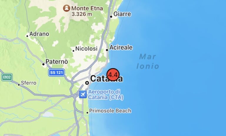 Forte scossa di terremoto di magnitudo 4.4 a Catania, avvertita anche nel messinese