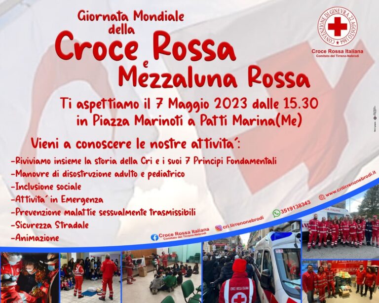 Giornata Mondiale della Croce Rossa, appuntamento a Patti Marina il 7 maggio con il comitato Tirreno-Nebrodi