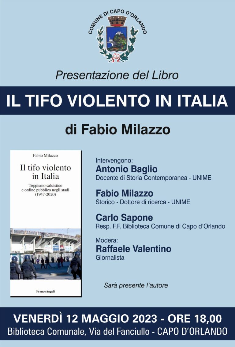 “Il tifo violento in Italia”: venerdì la presentazione del libro nella Biblioteca Comunale di Capo d’Orlando