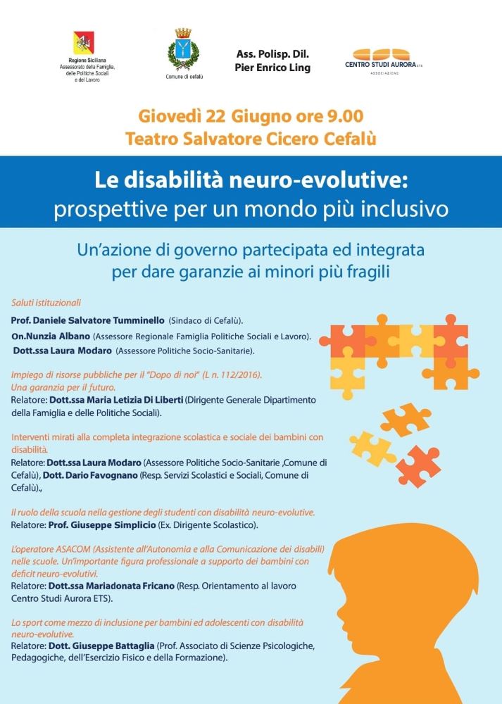 “Le  disabilità neuro-evolutive: prospettive per un mondo più inclusivo” 22 giugno al teatro Cicero di Cefalù