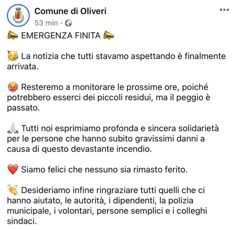 Oliveri – Rogo domato a tarda notte. Fortunatamente nessun ferito