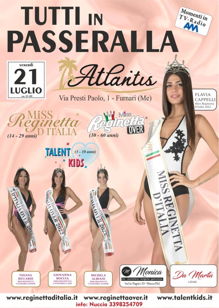 Il 21 luglio tutti in passerella!!! Alla selezione di Miss Reginetta d’Italia e Over sarà presente Alfredo Bruno della New Meta Event