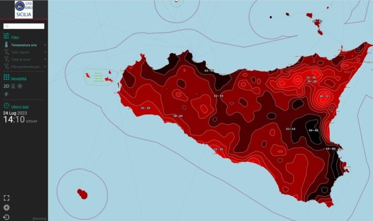 Sicilia: 218 comuni oltre i 40°C. Catania raggiunge i 47,6°C. Nel Messinese Rocca di Capri Leone sfiora i 45°C