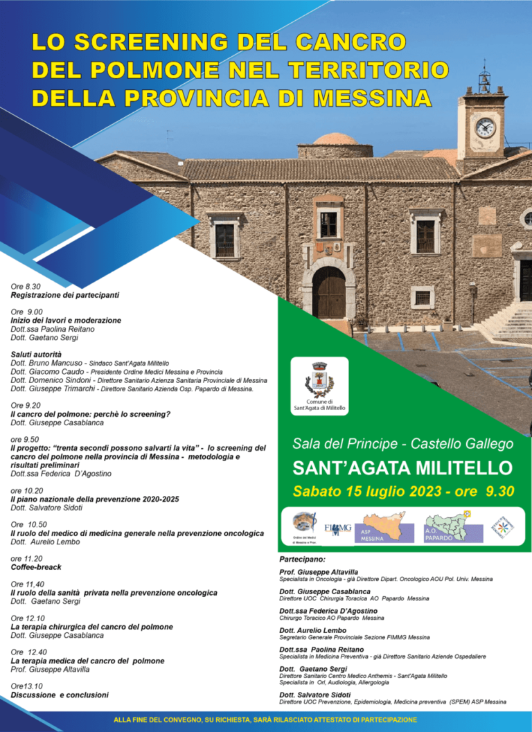 Screening del cancro al polmone, domani convegno a Sant’Agata di Militello