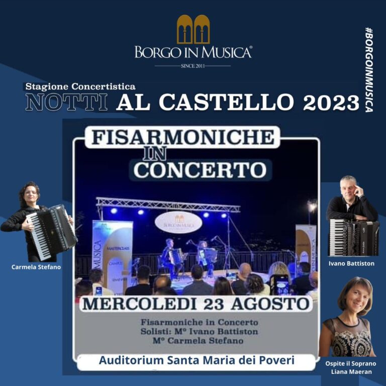 San Marco d’Alunzio, IV appuntamento con “Notti al Castello”: stasera Fisarmoniche in concerto. Ospite d’eccezione Liana Maeran