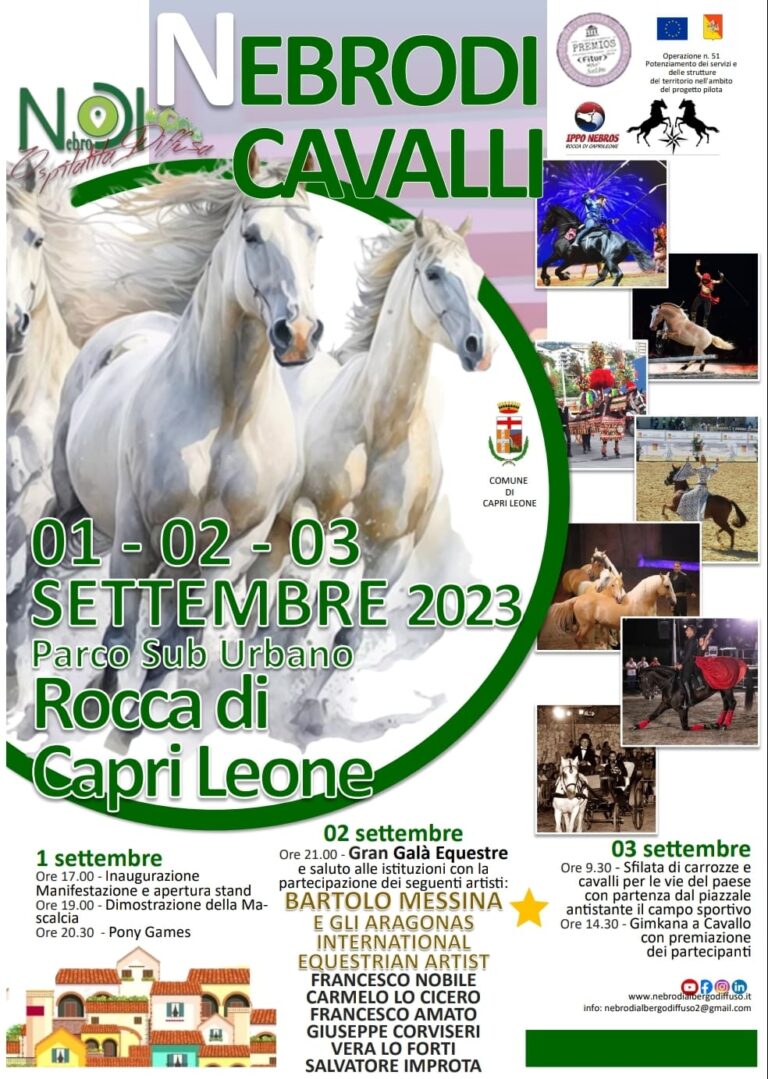 Capri Leone – Dal 1° al 3 settembre al via la tre giorni di “Nebrodi Cavalli 2023”, Grasso: “Occasione unica per ammirare la bellezza del mondo equestre”