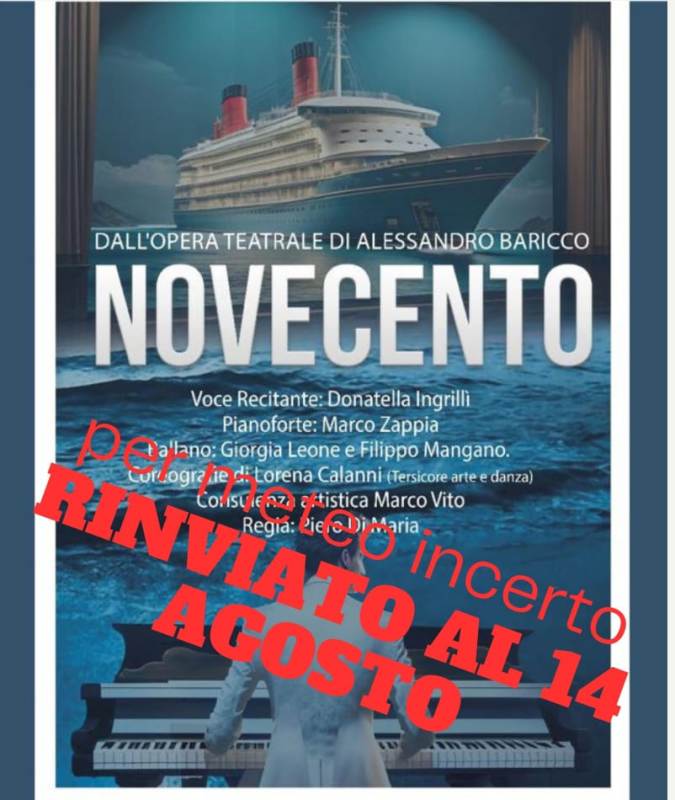 Capo d’Orlando: “Novecento” rinviato al 14 agosto