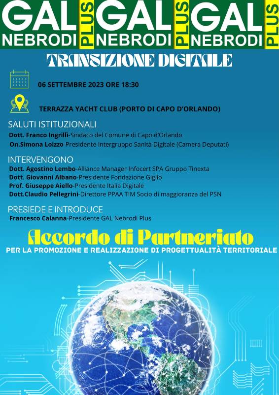 Capo d’Orlando: il Gal Nebrodi plus con Fondazione Giglio di Cefalù, Psn, InfoCert e Italia Digitale