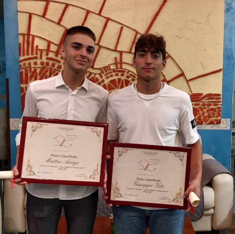 Brolo: premio letterario “Legalità è…libertà”, tra i premiati gli studenti Matteo Arrigo e Giuseppe Vito