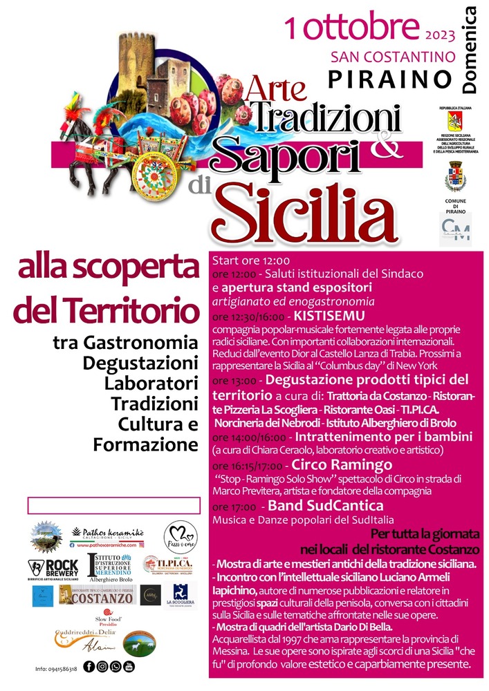 Piraino, il primo ottobre a San Costantino, enogastronomia e artigianato locali con “Arte, Tradizioni e Sapori di Sicilia”