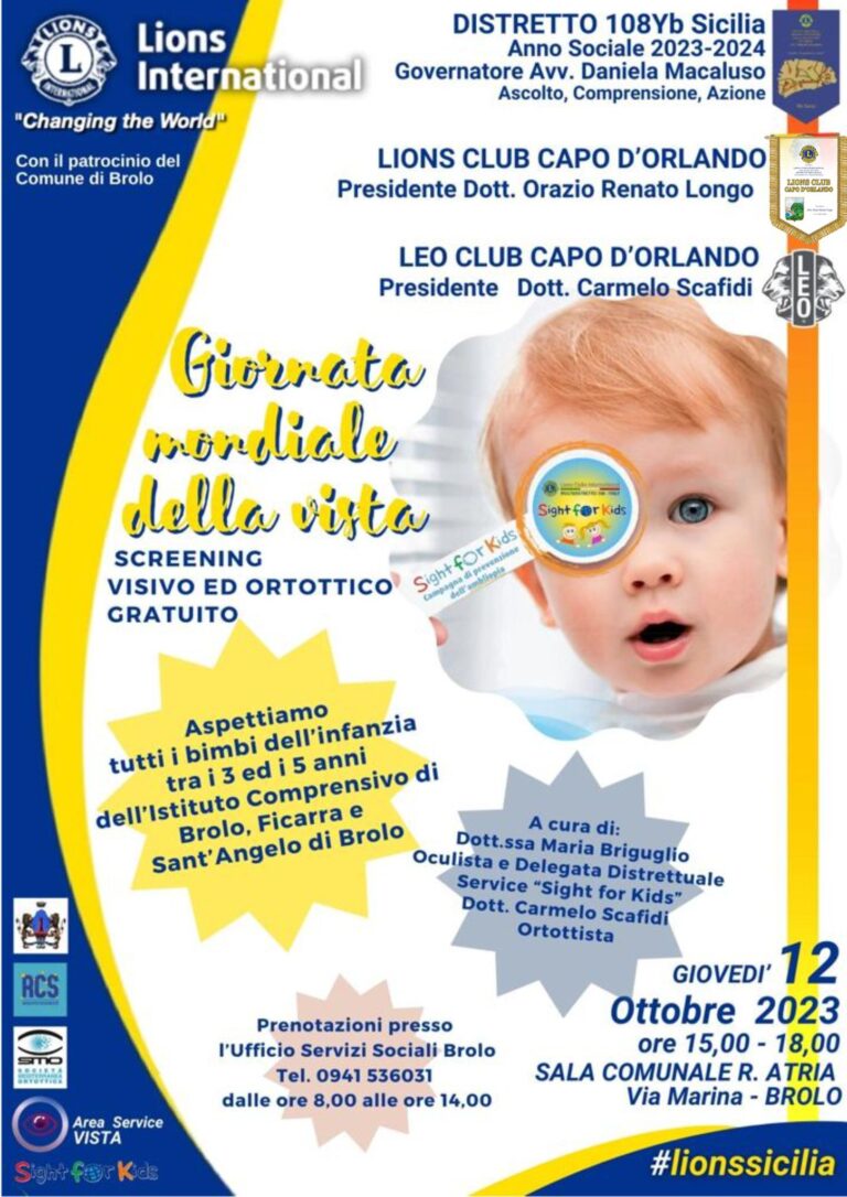 Giornata mondiale della vista, a Brolo screening gratuito Lions e Leo Club Capo d’Orlando “Sight for Kids” per i più piccoli