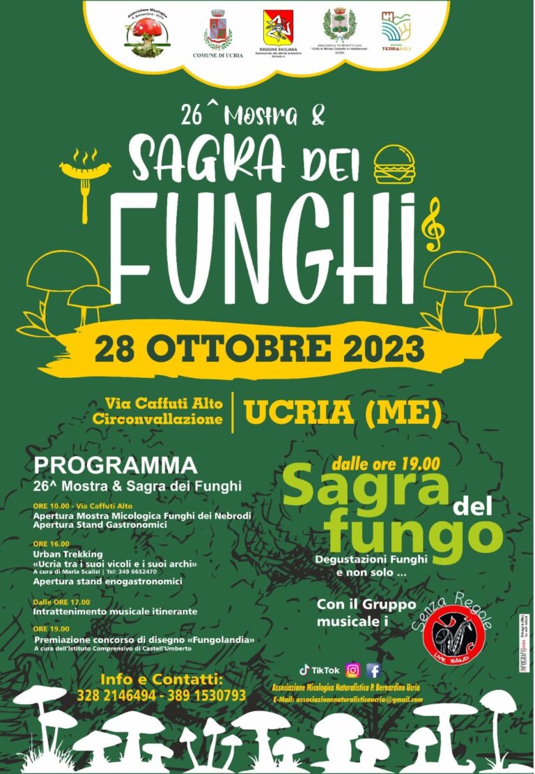 Ucria – Sabato 28 ottobre la 26a edizione della Sagra dei Funghi