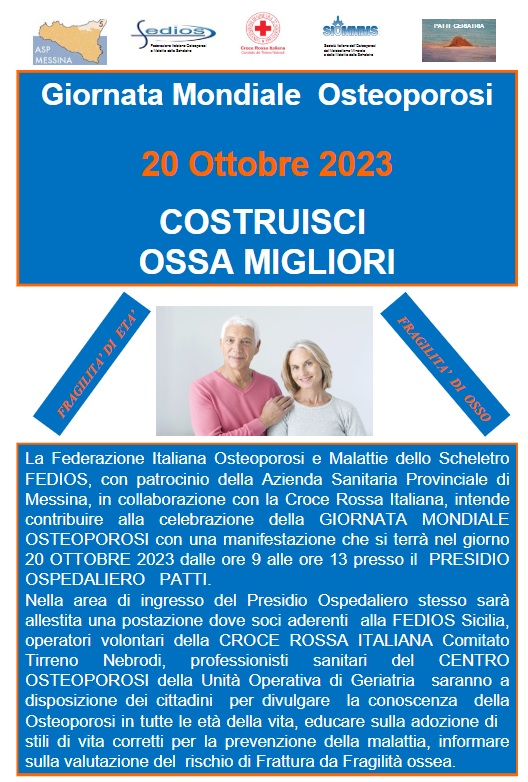 Il 20 ottobre è la Giornata mondiale Osteoporosi: all’ospedale di Patti Fedios organizza: “Costruisci ossa migliori”